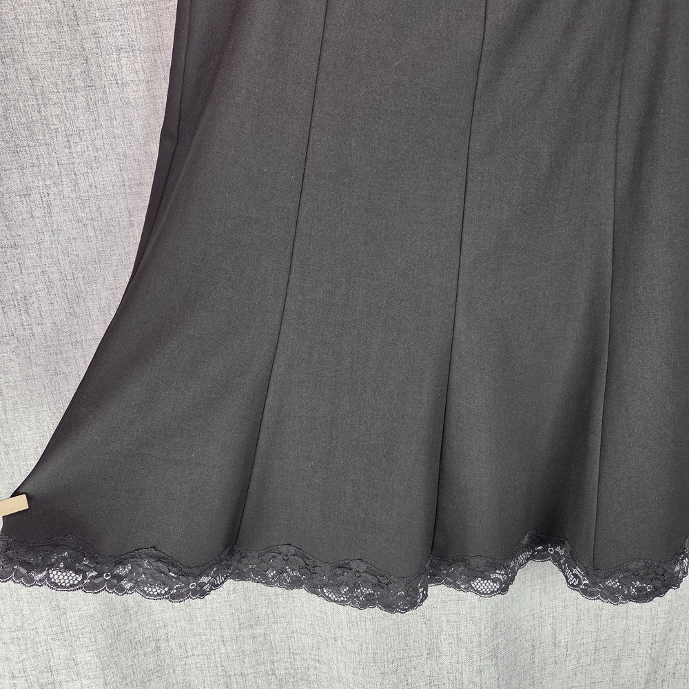 Vtg 90s Limited SZ 4 Black Midi A-Line Skirt Y2K Lace Hem Lined Office Siren - Picture 3 of 11